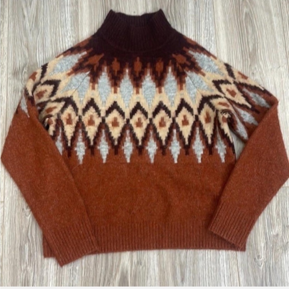 Sincerely Jules Fair Isle Mock Neck Alpaca Blend Sweater SZ L